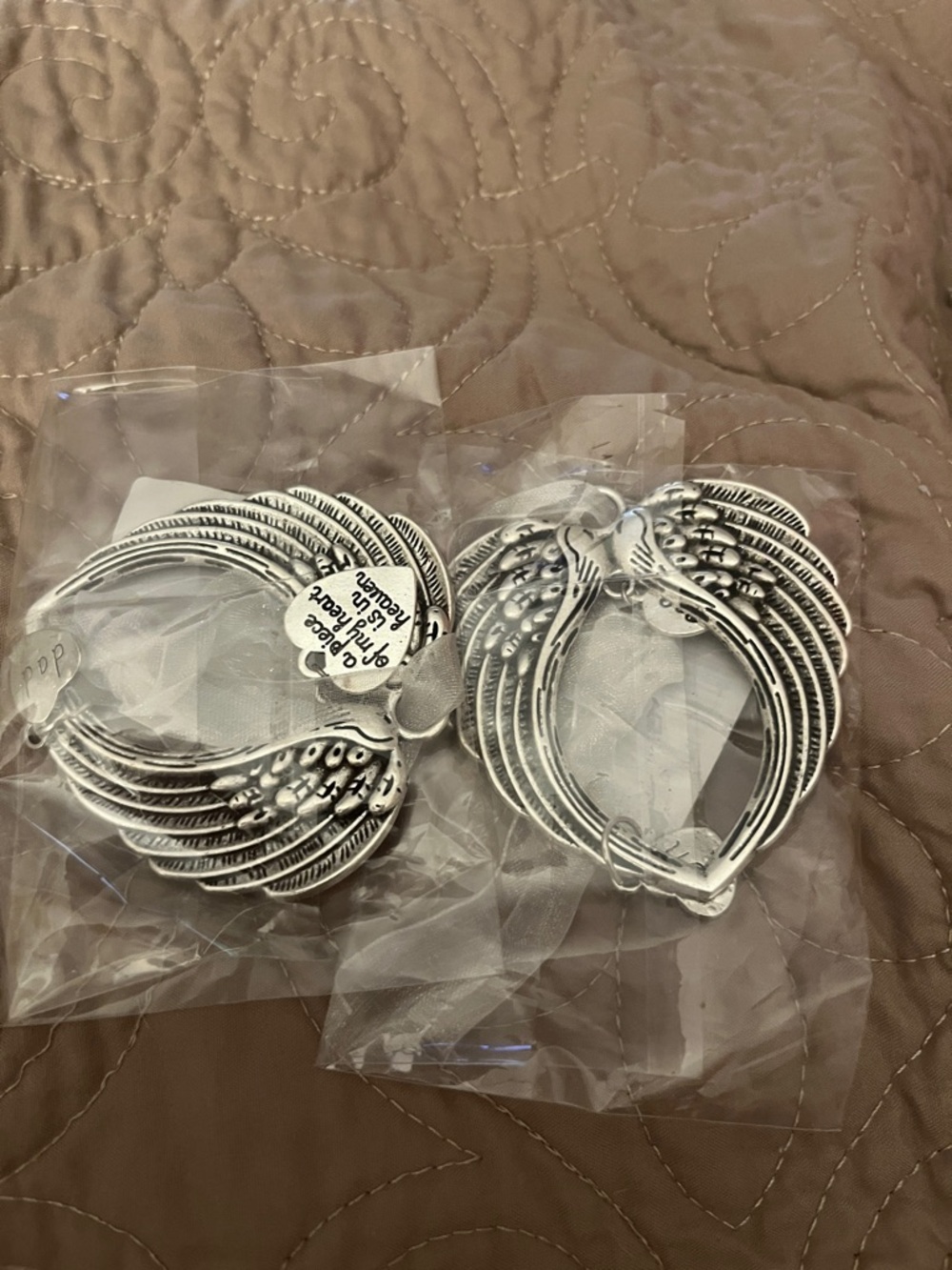 Silver Angel Wings Memorial Ornament - "A Piece of My Heart is in Heaven"  (2)
